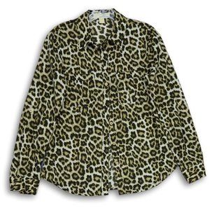 MICHAEL KORS LEOPARD PRINT BUTTON FRONT LONG OR ROLL TAB SLEEVE BLOUSE 8-EUC